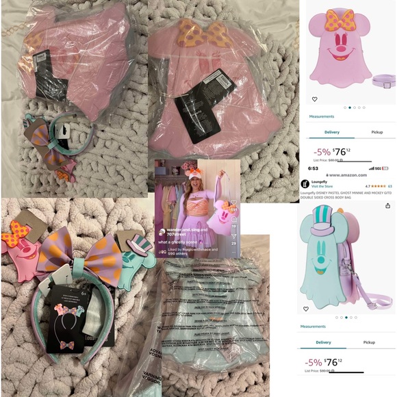 Ears+Crossbody⭐️Loungefly Ghost Minnie Mickey Double Sided Pastel Crossbody+Ears - Picture 9 of 13